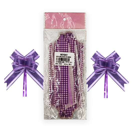 Puller Bow Organza Check Pom Pom 50mm